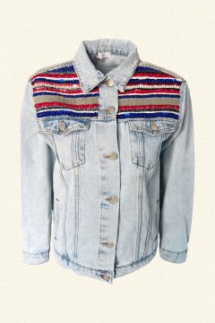 Red Embroidered Light Color Jean Jacket