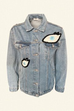 Göz İşlemeli Açık Renk Jean Ceket