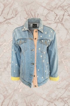 Orange Gingham Light Color Jean Jacket