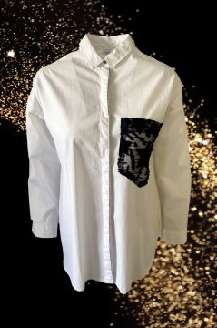 Left Front Pocket Detail Star Fabric White Loose Shirt