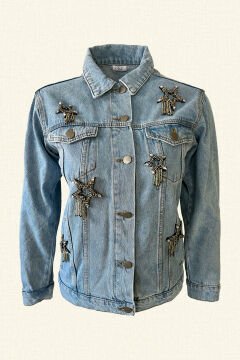 Yıldız İşlemeli Açık Renk Jean Ceket