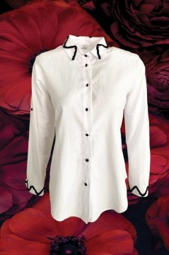 White Classic Shirt With Black Zigzag Beads Embroidered Collar