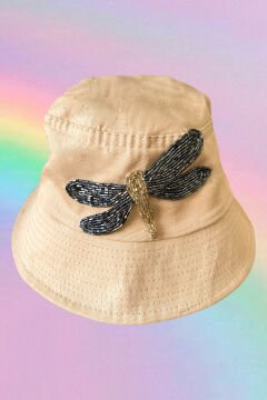Dragonfly Embroidered Beige Color Bucket Hat