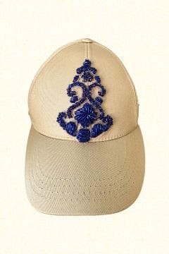 Mavi Boncuk İşlemeli Bej Renk Kasket Şapka