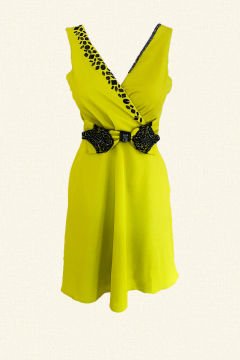 Black Embroidered Bow Detailed Pistachio Green Dress