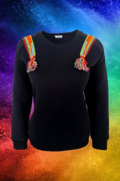 Rengarenk Kurdeleli Lacivert Sweatshirt