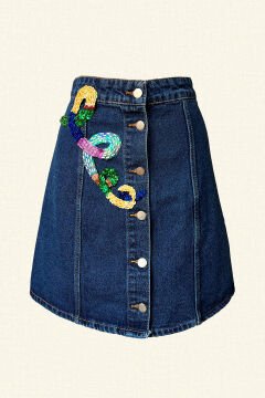 Colorful Spiral Embroidered Jean Skirt