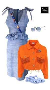 Mavi Elbise & Turuncu Jean Ceket Kombini