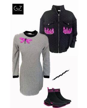 Siyah Bomber Ceket & Elbise Kombini