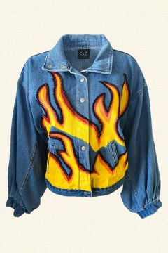 Alev El Boyaması Oversize Jean Ceket