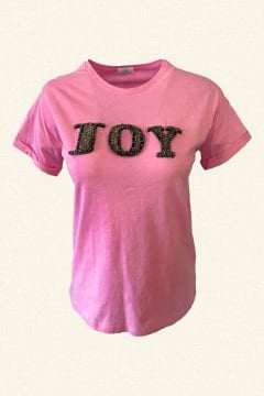 JOY Embroidered Pink T-Shirt