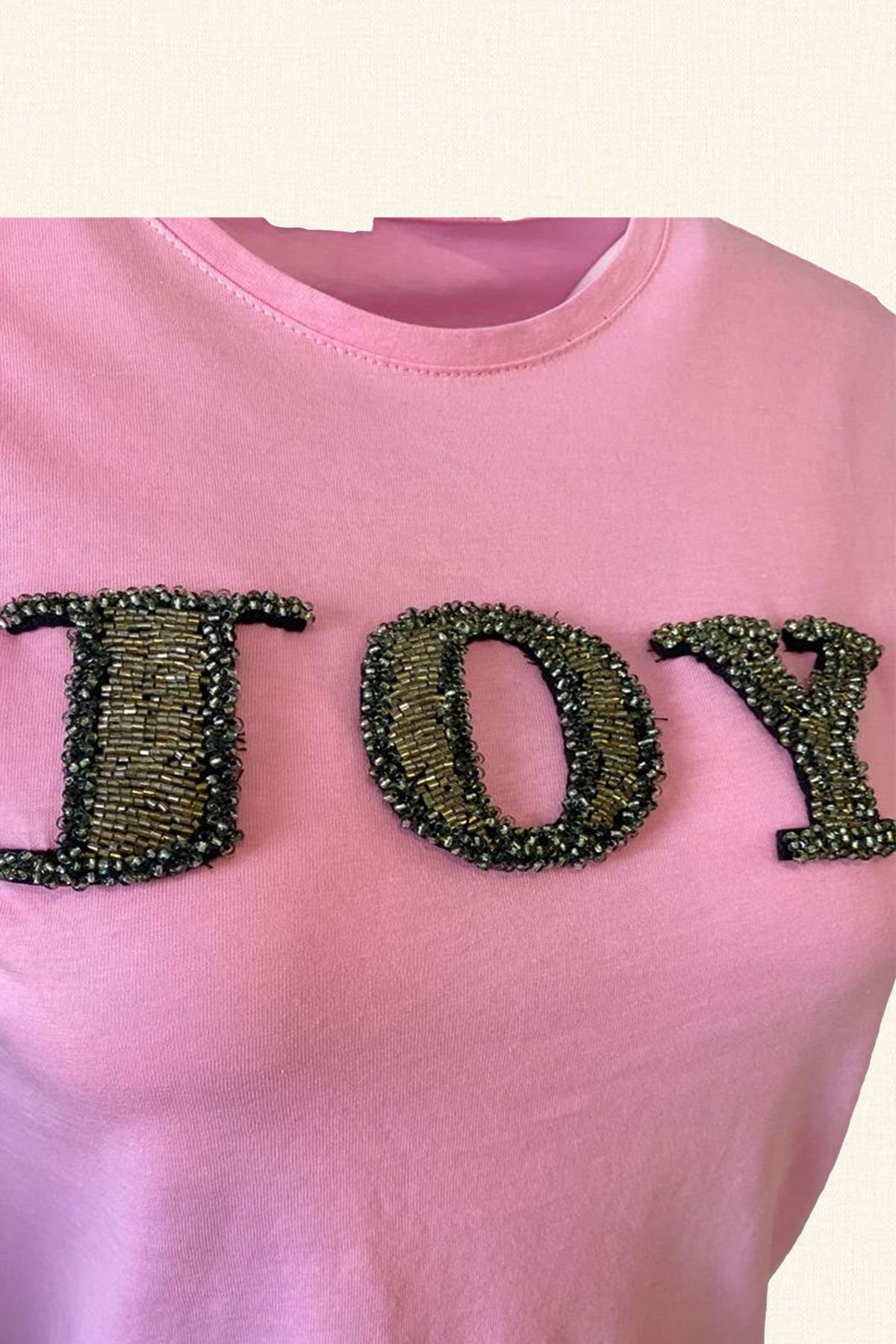 JOY Embroidered Pink T-Shirt
