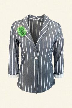 Green Insect Embroidered White Striped Gray Color Linen Jacket