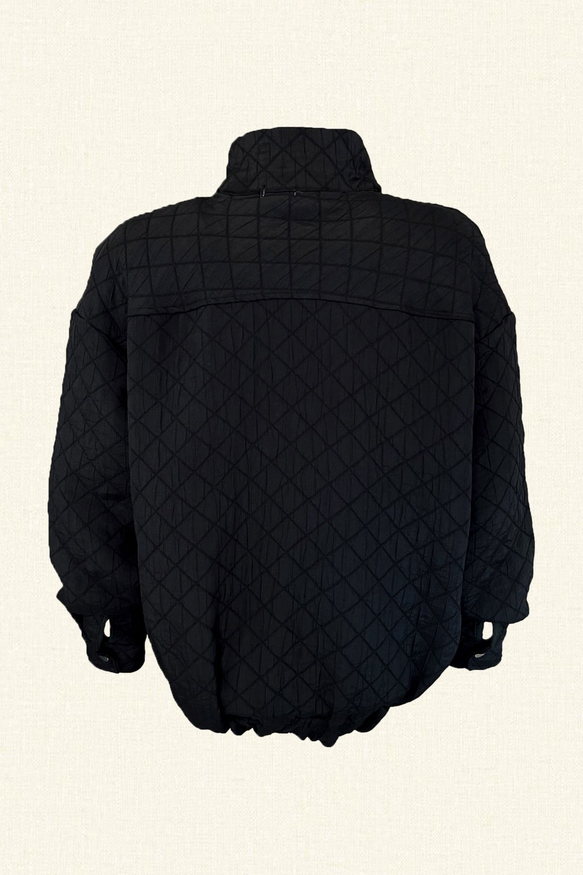 Gümüş Kristal Taş İşlemeli Oversize Siyah Bomber Ceket