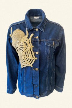 Spider Embroidered Dark Color Jean Jacket M