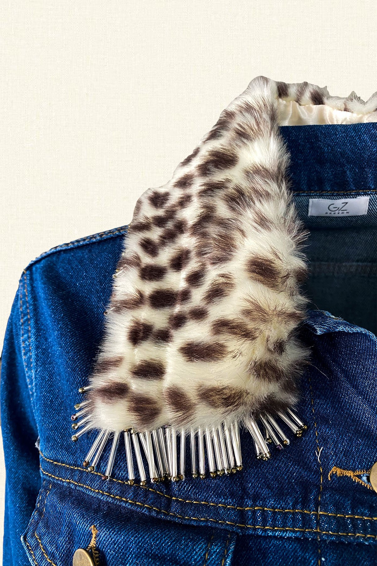 Dark jean jacket with fur hot sale