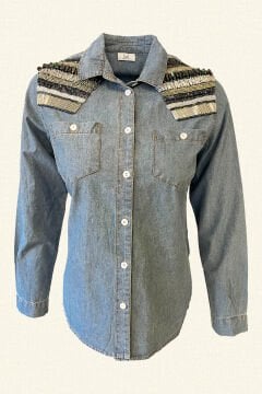 Front Robe Crystal Stone And Bead Embroidered Jean Shirt