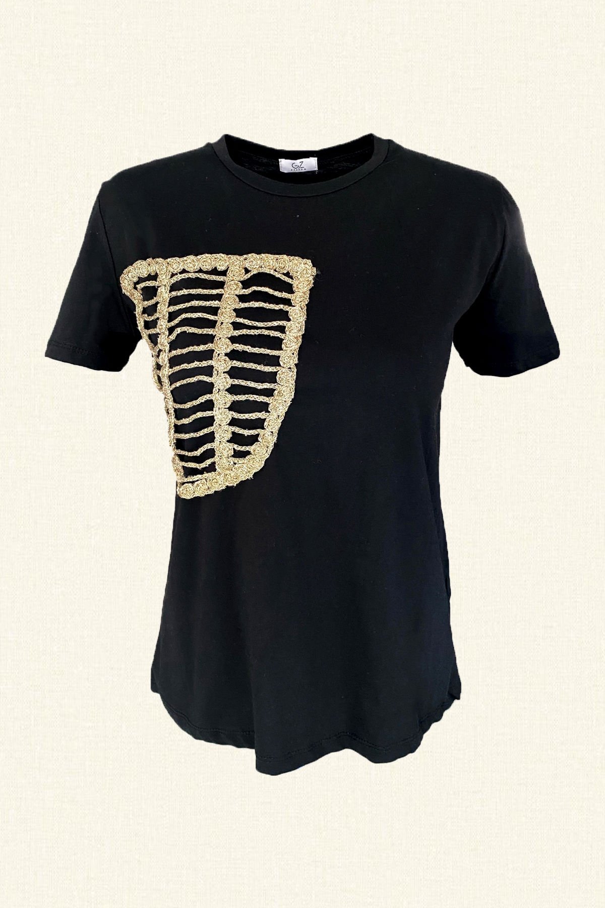 Gold Sırma Pocket Detailed Black T-Shirt