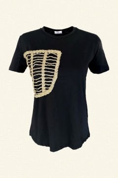 Gold Sırma Pocket Detailed Black T-Shirt