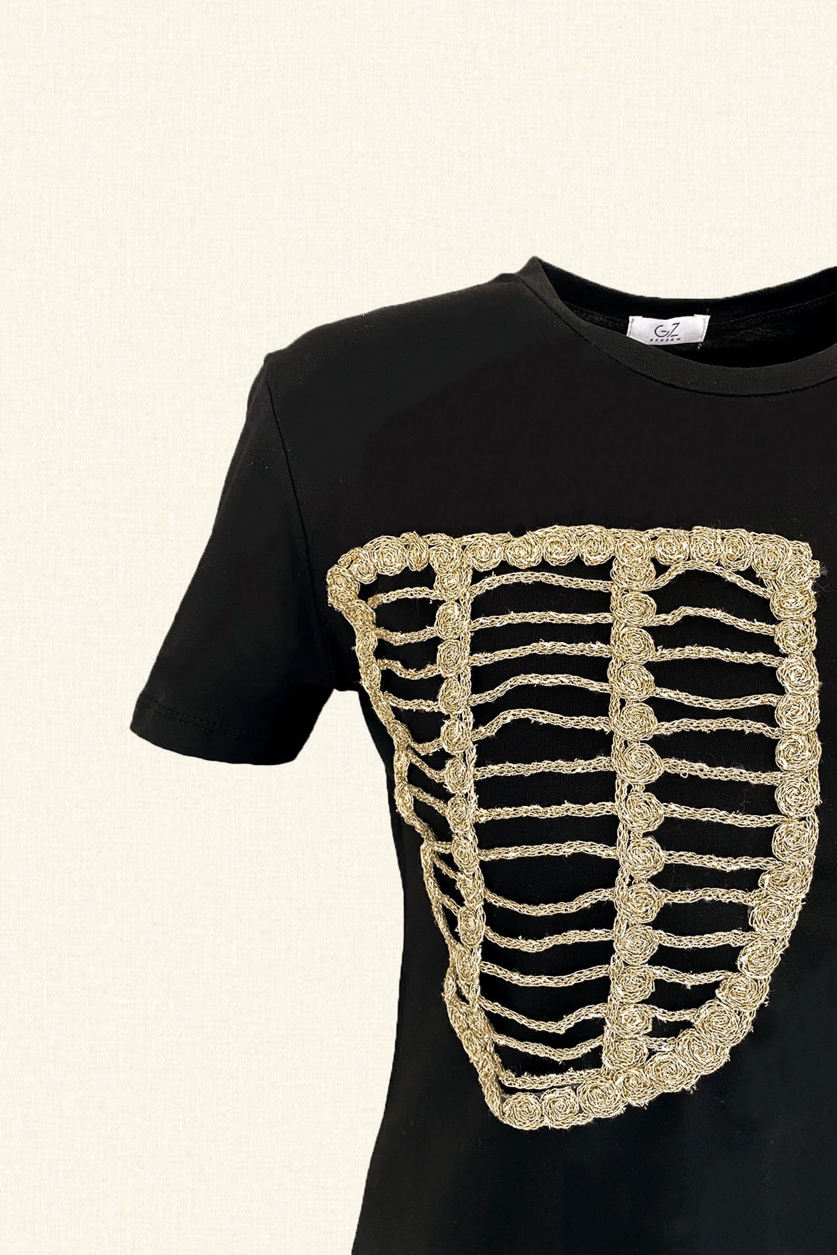 Gold Sırma Pocket Detailed Black T-Shirt