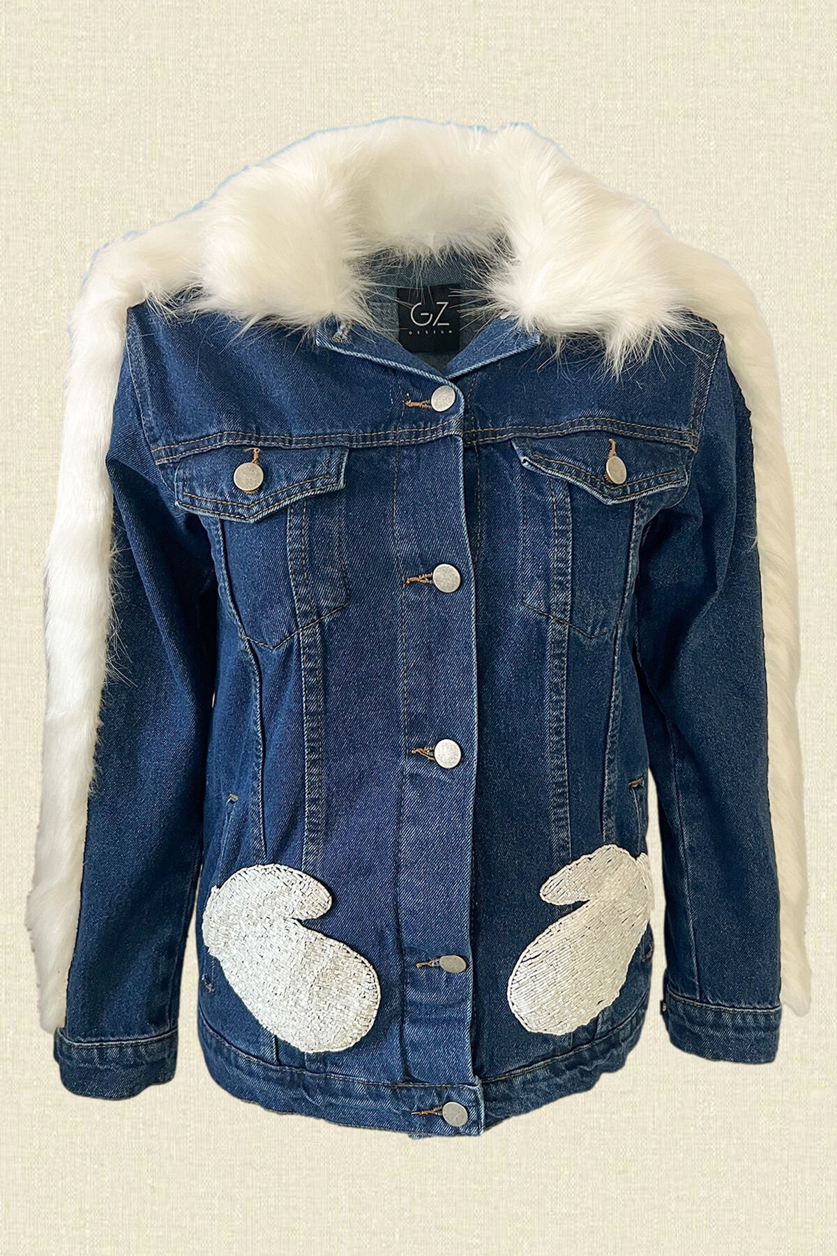 Denim jacket clearance white fur collar