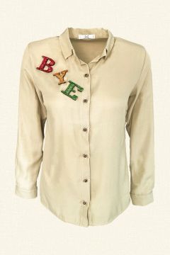 Colorful BYE Embroidered Stone Color Shirt