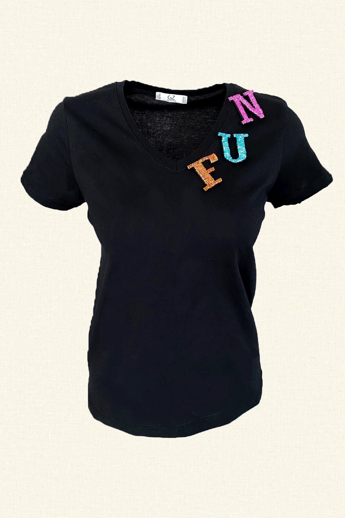 Colorful FUN Embroidered Black T-Shirt