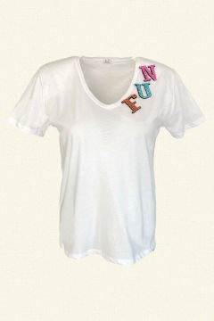 Colorful FUN Embroidered White T-Shirt