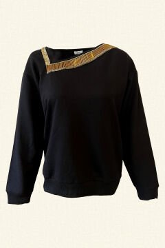 Asimetrik Yakalı Siyah Örme Sweatshirt