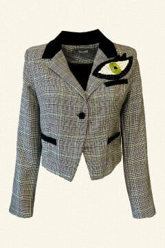 Yeşil Göz Motifli Ekose Blazer Ceket