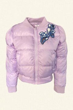 Leather Bead Embroidered Lilac Color Down Jacket