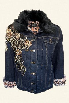 Leopar Kürk Detaylı Jean Ceket