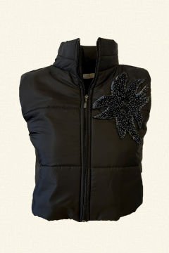 Bead Embroidered Black Bomber Inflatable Vest