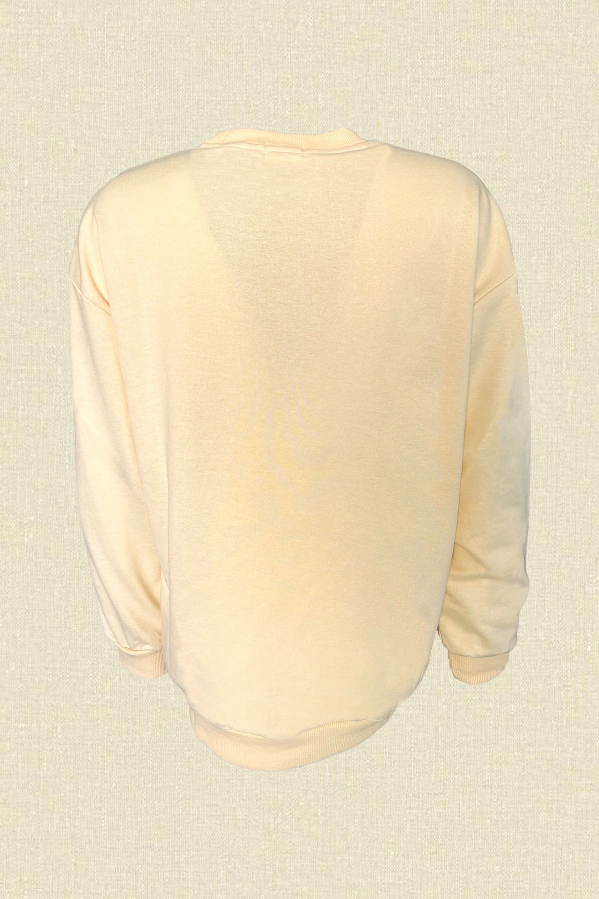 Göz İşlemeli Krem Renk Oversize Sweatshirt
