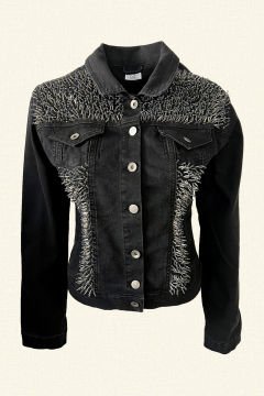 Smoked Color Sew Beaded Jean Jacket