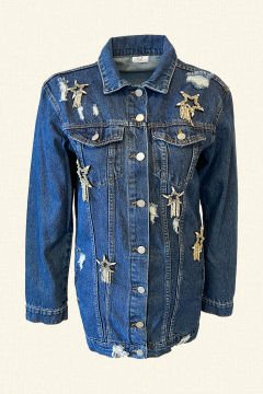Yıldız İşlemeli Uzun Jean Ceket