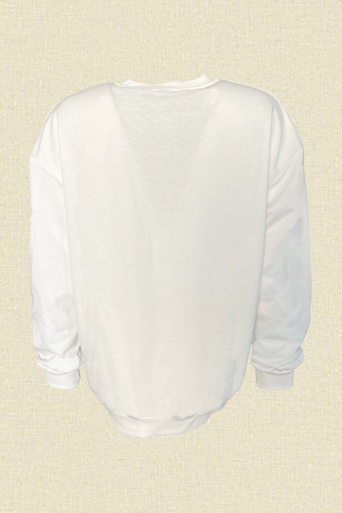 Göz İşlemeli Beyaz Renk Oversize Sweatshirt