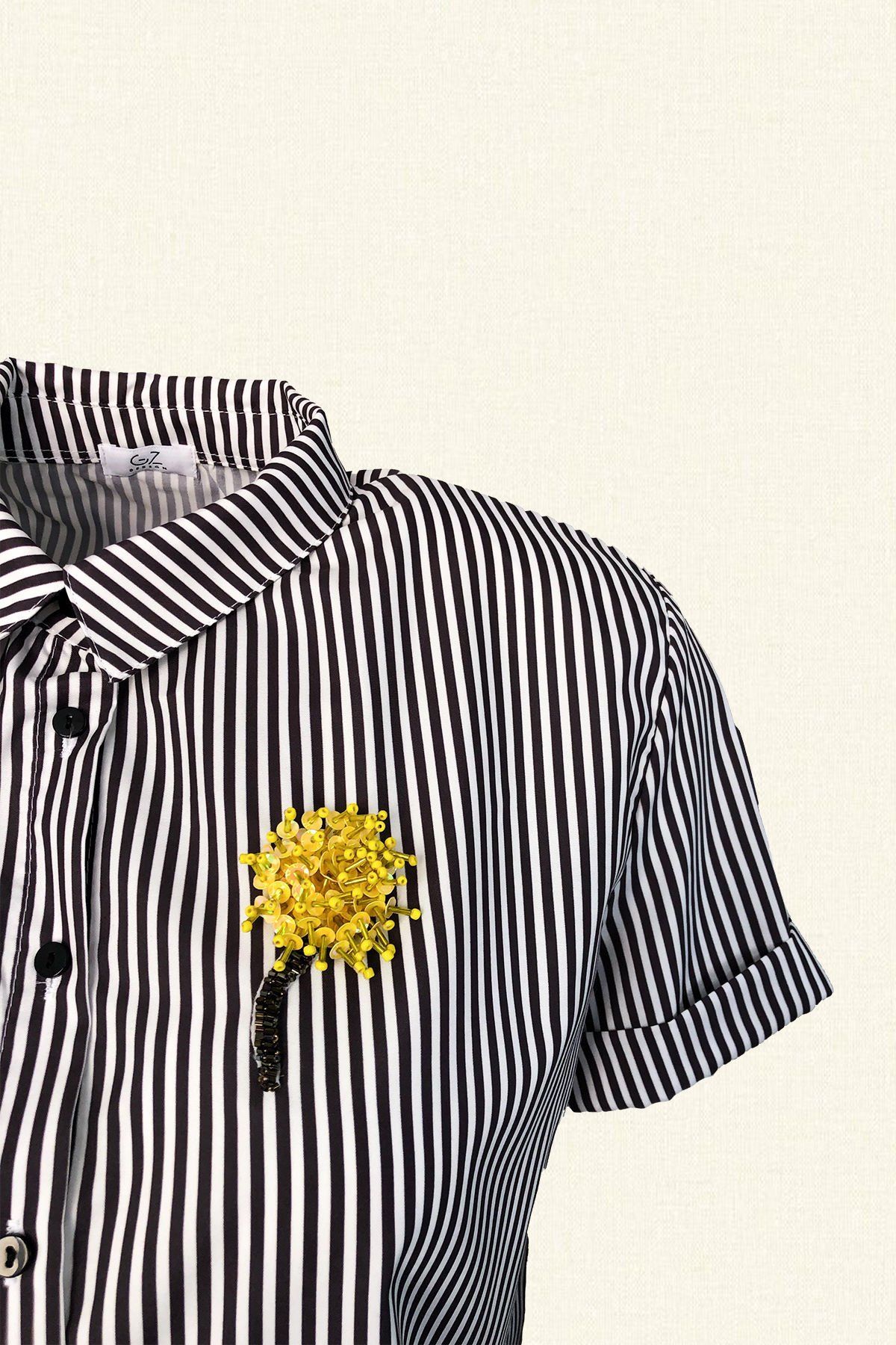 Black and white striped shirt with floral sleeves online