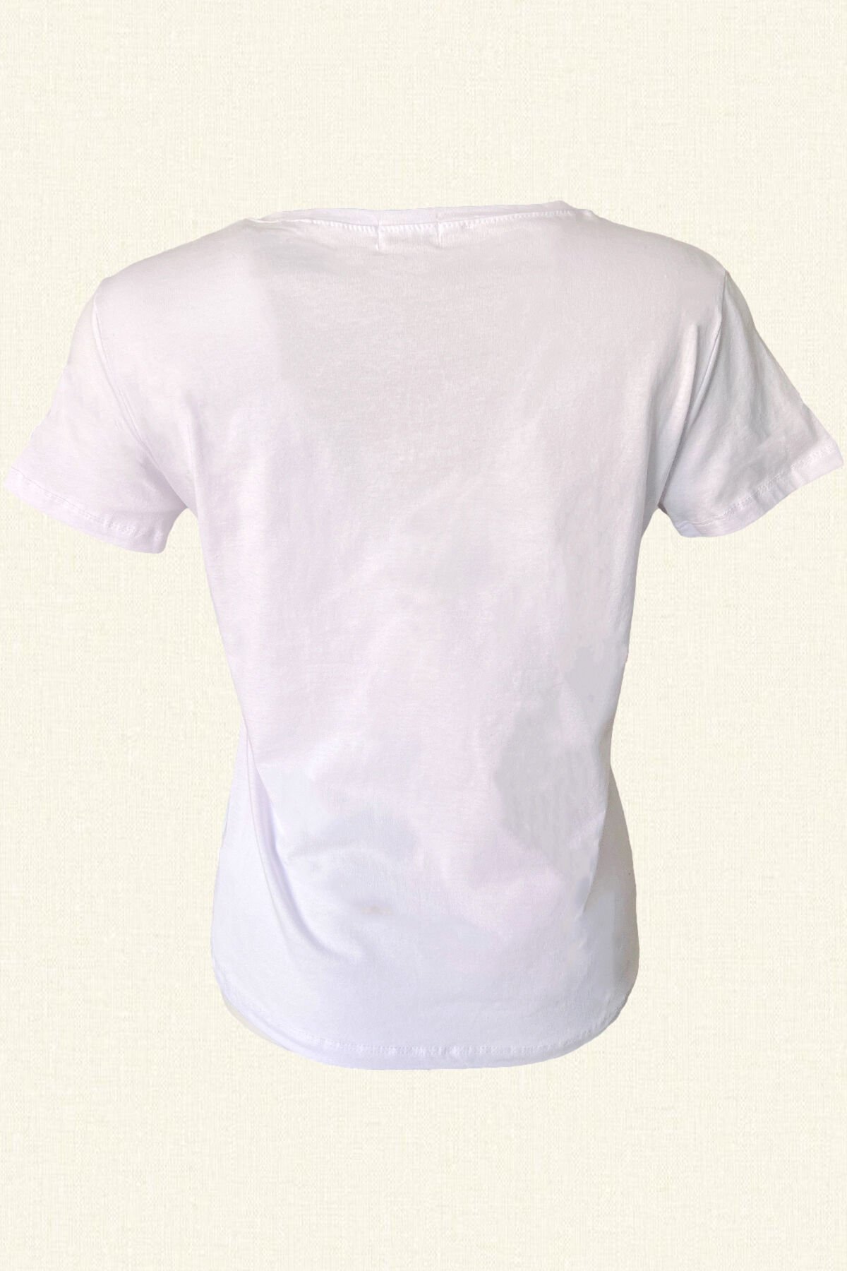 Fish Embroidered V-Neck White T-Shirt