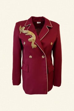 Gold İşlemeli Bordo Blazer Ceket