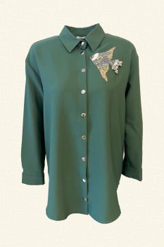 Silver Fish Embroidered Water Green Shirt
