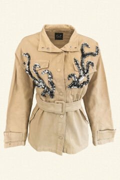 Silver Branch Embroidered Cream Color Jean Jacket