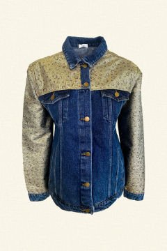 Gold Parlak Kumaş Detay Jean Ceket