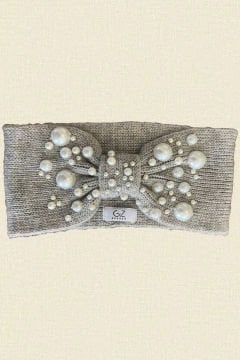 Pearl Embroidered Gray Color Knitted Hair Band