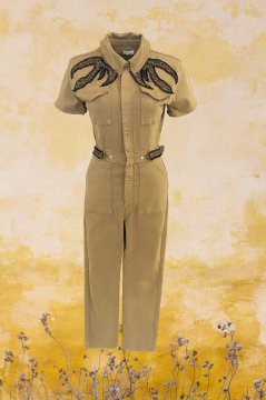 Copper Embroidered Cream Color Jumpsuit