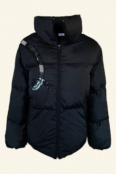 Crystal Stone and Bead Embroidered Black Inflatable Coat