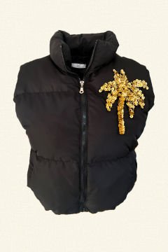 Yellow Palm Embroidered Black Bomber Inflatable Vest