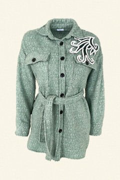 White Bead Embroidered Mint Green Jacket