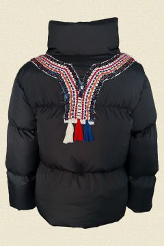 Colorful Embroidered Black Inflatable Coat