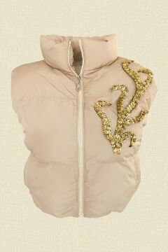 Gold Branch Embroidered Cream Bomber Inflatable Vest